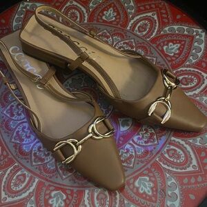 CCOCCI Brown Slingback Flats with Gold Accents